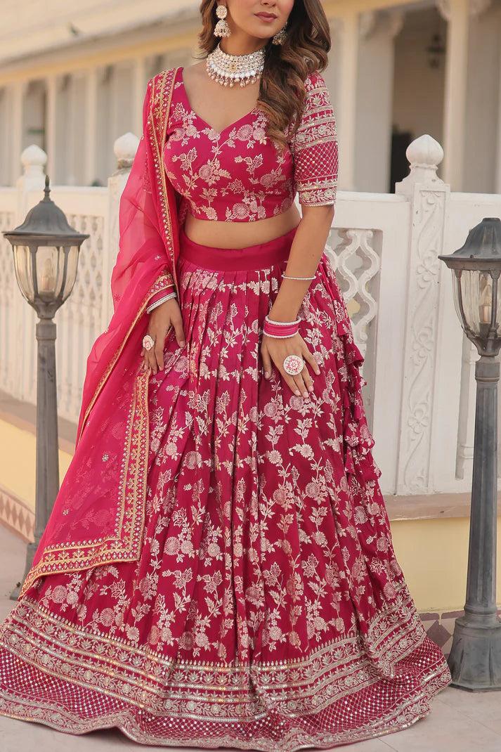 Designer Dyeable Pure Viscose Jacquard fabric Lehenga Choli & Dupatta Set(WD168) (04)