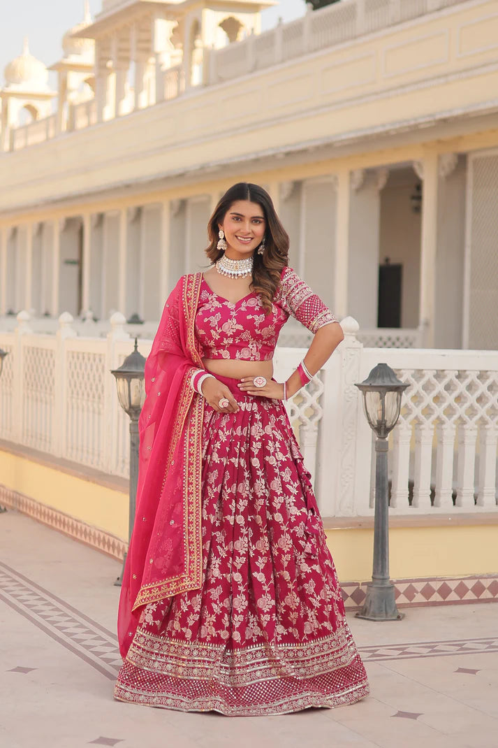Designer Dyeable Pure Viscose Jacquard fabric Lehenga Choli & Dupatta Set(WD168) (04)