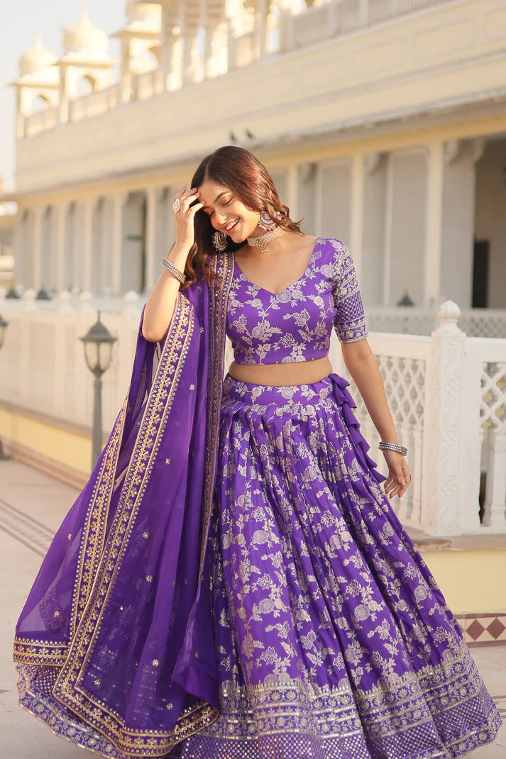 Designer Dyeable Pure Viscose Jacquard fabric Lehenga Choli & Dupatta Set(WD168) (02)