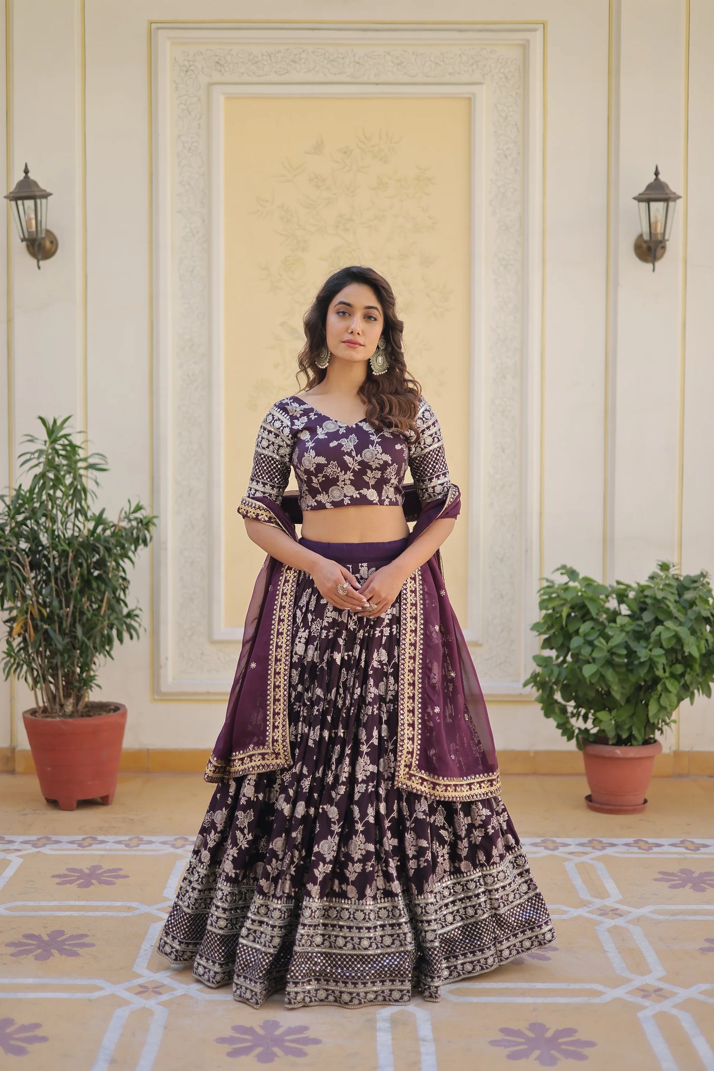 Designer Dyeable Pure Viscose Jacquard fabric Lehenga Choli & Dupatta Set(WD168) (03)