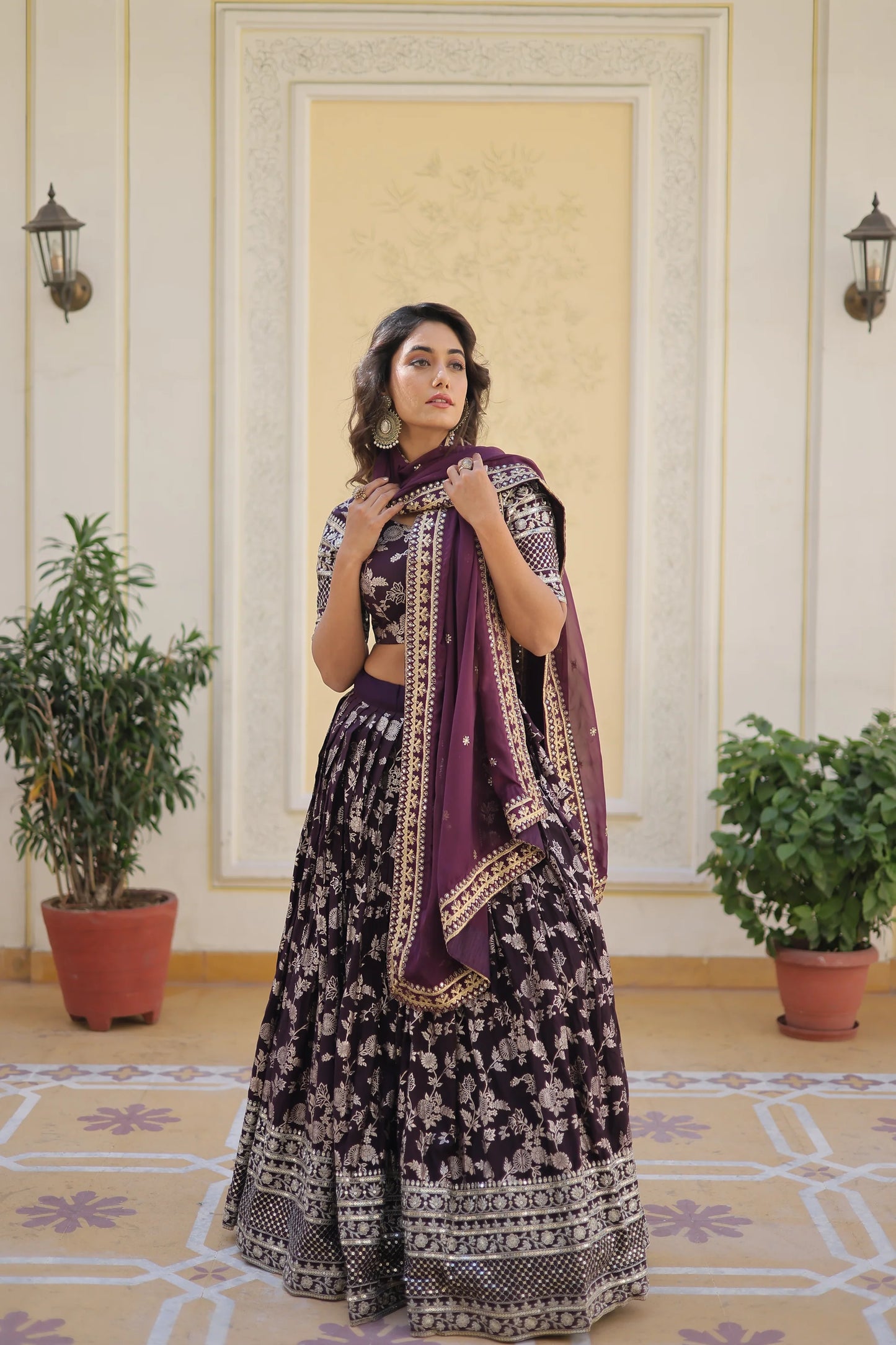 Designer Dyeable Pure Viscose Jacquard fabric Lehenga Choli & Dupatta Set(WD168) (03)