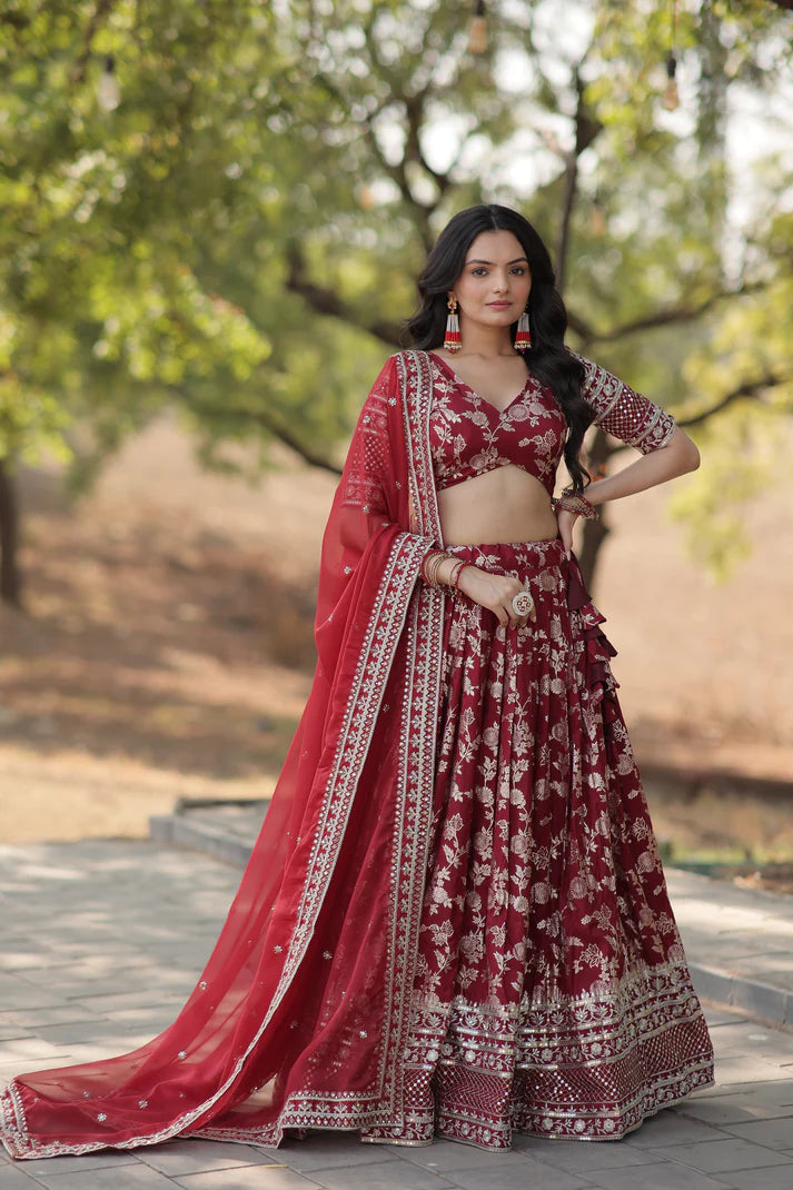 Designer Dyeable Pure Viscose Jacquard fabric Lehenga Choli & Dupatta Set(WD168) (01)
