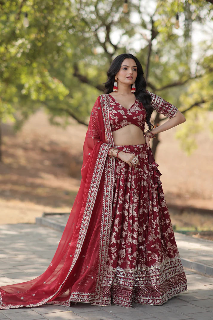 Designer Dyeable Pure Viscose Jacquard fabric Lehenga Choli & Dupatta Set(WD168) (01)