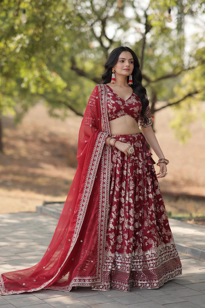 Designer Dyeable Pure Viscose Jacquard fabric Lehenga Choli & Dupatta Set(WD168) (01)