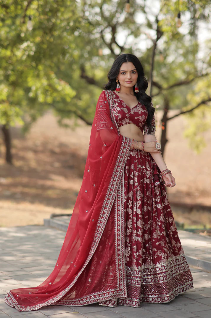 Designer Dyeable Pure Viscose Jacquard fabric Lehenga Choli & Dupatta Set(WD168) (01)