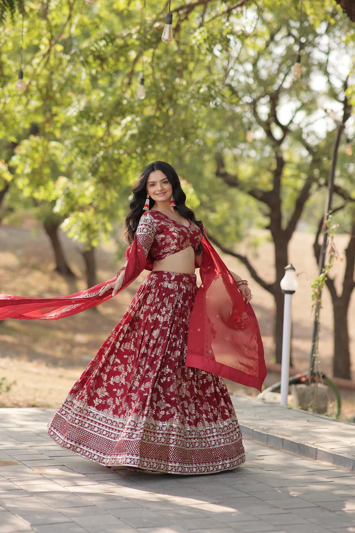 Designer Dyeable Pure Viscose Jacquard fabric Lehenga Choli & Dupatta Set(WD168) (01)