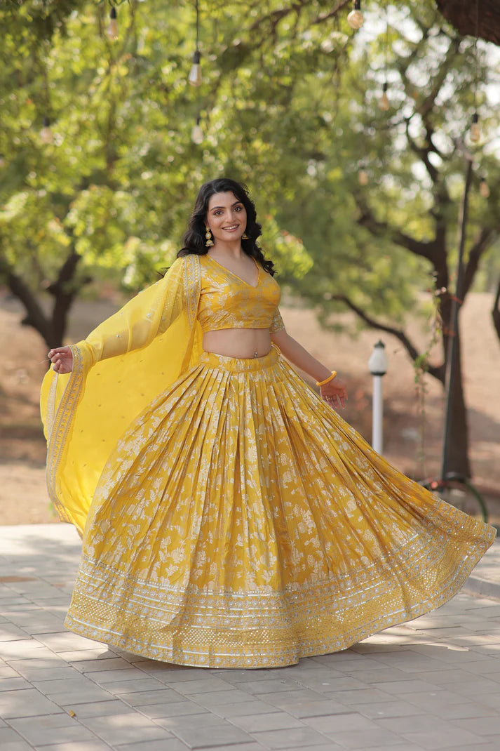 Designer Dyeable Pure Viscose Jacquard fabric Lehenga Choli & Dupatta Set(WD168)