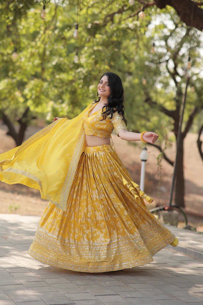 Designer Dyeable Pure Viscose Jacquard fabric Lehenga Choli & Dupatta Set(WD168)
