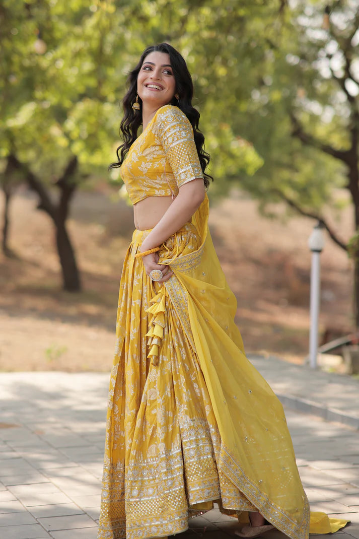 Designer Dyeable Pure Viscose Jacquard fabric Lehenga Choli & Dupatta Set(WD168)