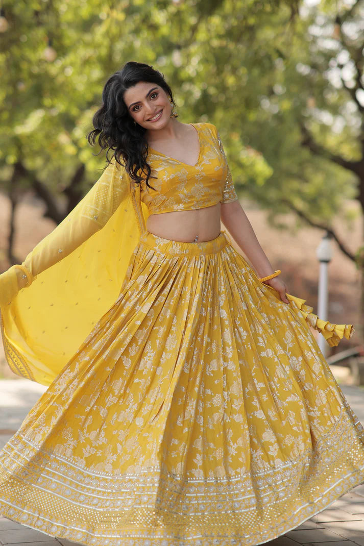 Designer Dyeable Pure Viscose Jacquard fabric Lehenga Choli & Dupatta Set(WD168)