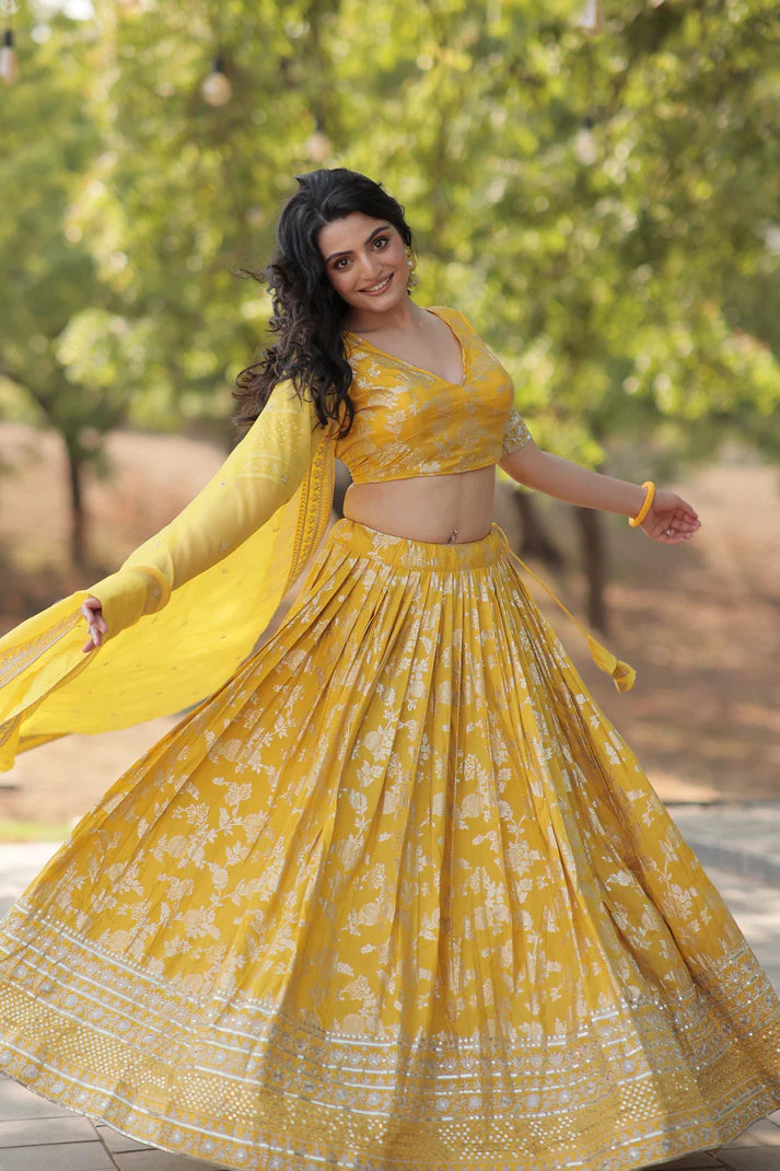 Designer Dyeable Pure Viscose Jacquard fabric Lehenga Choli & Dupatta Set(WD168)