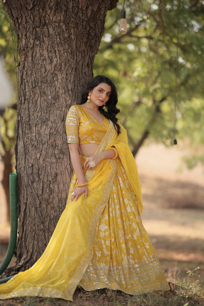 Designer Dyeable Pure Viscose Jacquard fabric Lehenga Choli & Dupatta Set(WD168)