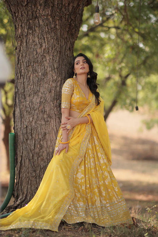 Designer Dyeable Pure Viscose Jacquard fabric Lehenga Choli & Dupatta Set(WD168)