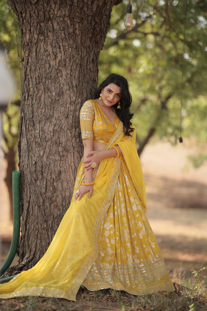 Designer Dyeable Pure Viscose Jacquard fabric Lehenga Choli & Dupatta Set(WD168)