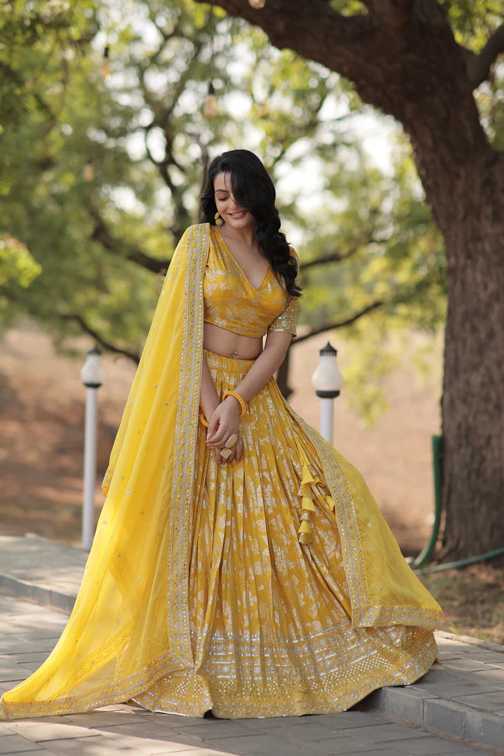 Designer Dyeable Pure Viscose Jacquard fabric Lehenga Choli & Dupatta Set(WD168)