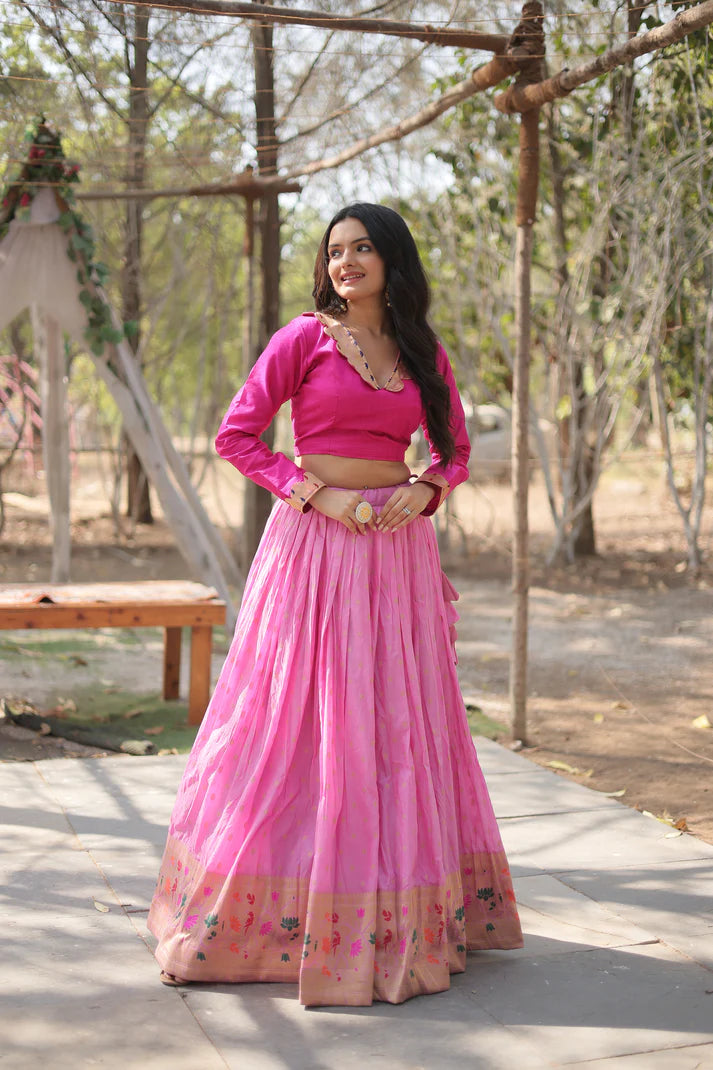 DAYBLE VISCOSEKALAMKARI JARI WEAVING LEHENGA CHOLI(WD148)