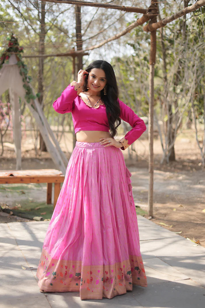 DAYBLE VISCOSEKALAMKARI JARI WEAVING LEHENGA CHOLI(WD148)