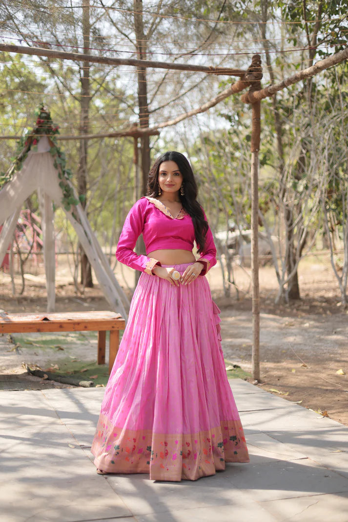 DAYBLE VISCOSEKALAMKARI JARI WEAVING LEHENGA CHOLI(WD148)