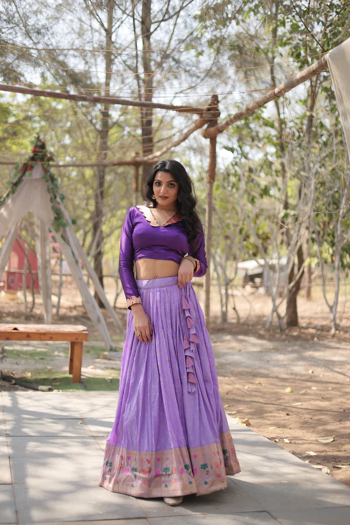 DAYBLE VISCOSEKALAMKARI JARI WEAVING LEHENGA CHOLI(WD148) (01)
