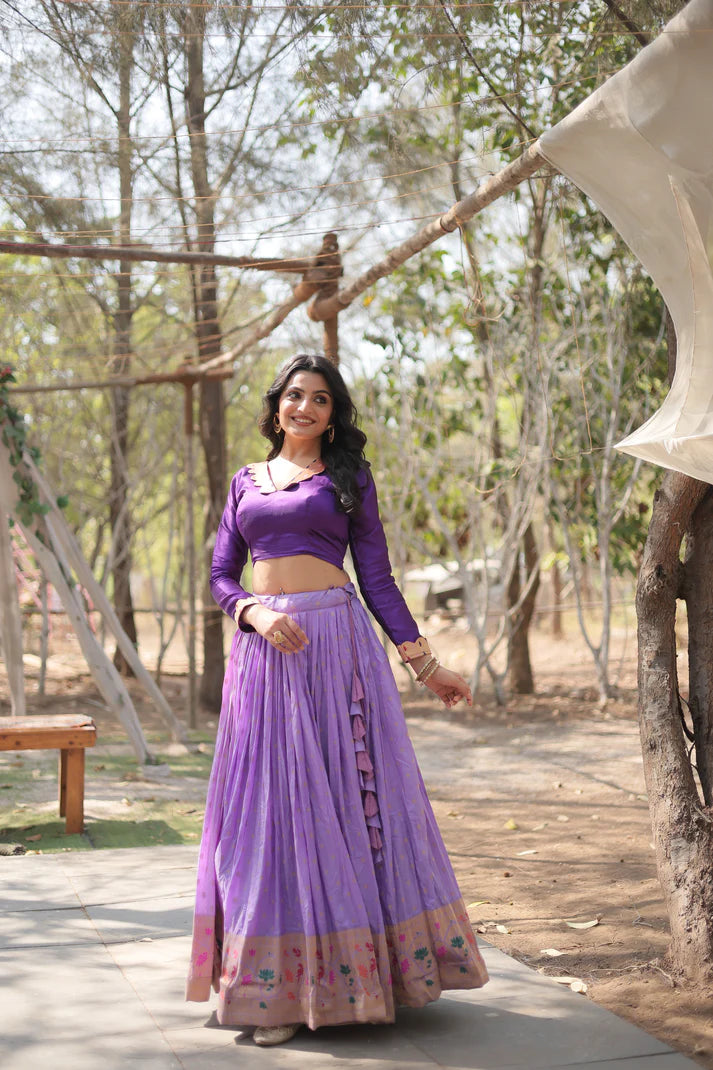 DAYBLE VISCOSEKALAMKARI JARI WEAVING LEHENGA CHOLI(WD148) (01)