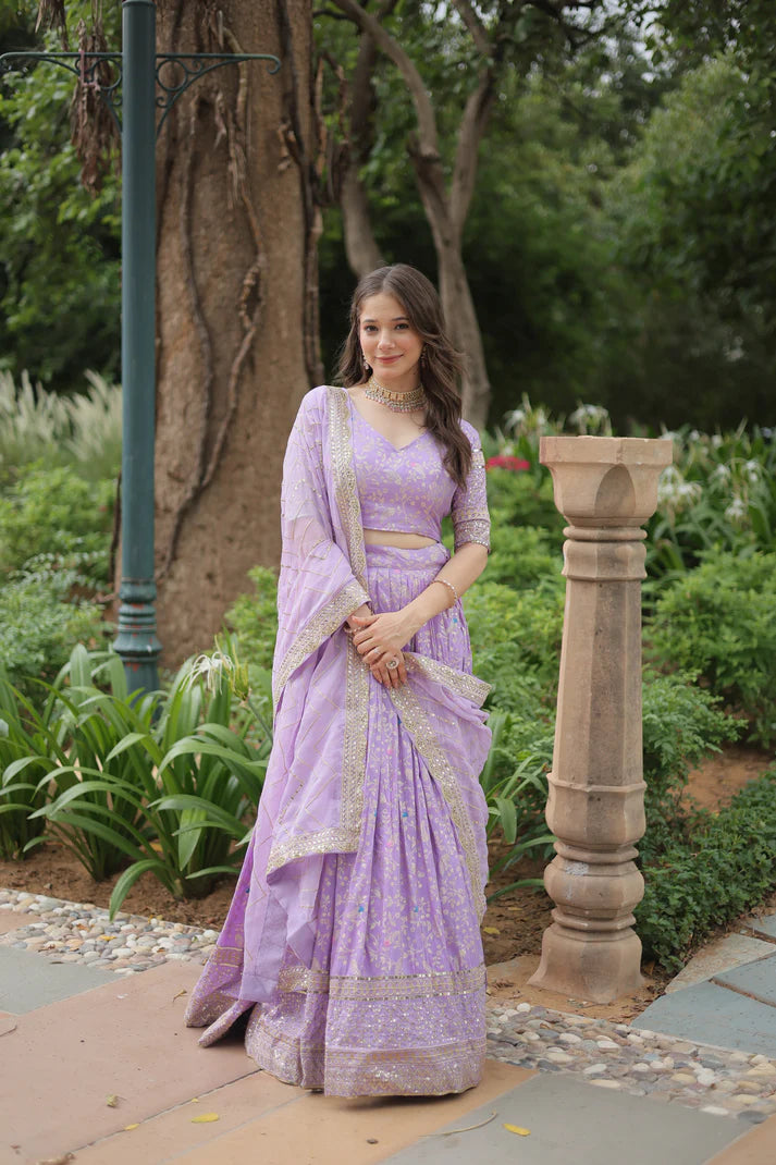 WEDDING SEPCIAL DYABLE VISCOSE JACQUARD SEQUINS EMBROIDERED LEHENGA CHOLI(WD136)