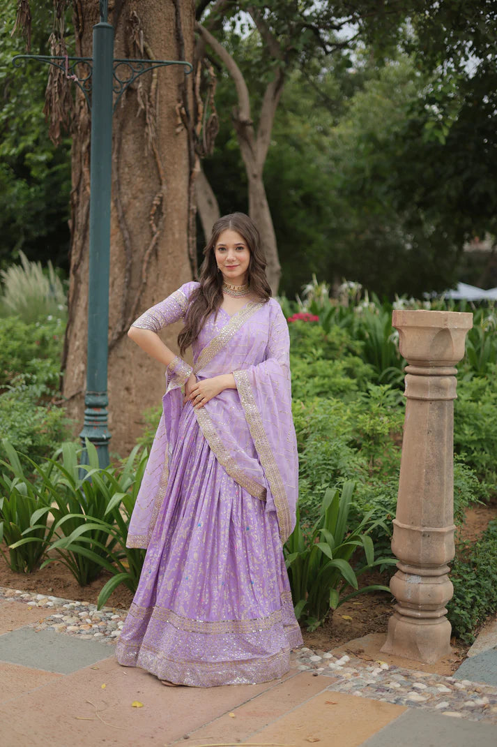 WEDDING SEPCIAL DYABLE VISCOSE JACQUARD SEQUINS EMBROIDERED LEHENGA CHOLI(WD136)