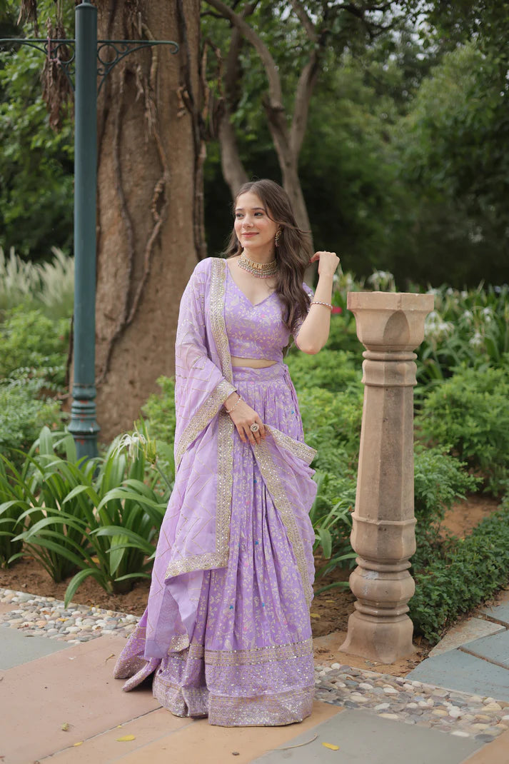 WEDDING SEPCIAL DYABLE VISCOSE JACQUARD SEQUINS EMBROIDERED LEHENGA CHOLI(WD136)