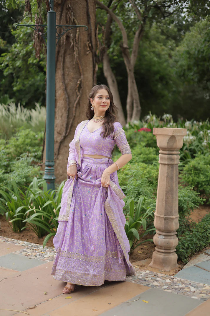 WEDDING SEPCIAL DYABLE VISCOSE JACQUARD SEQUINS EMBROIDERED LEHENGA CHOLI(WD136)