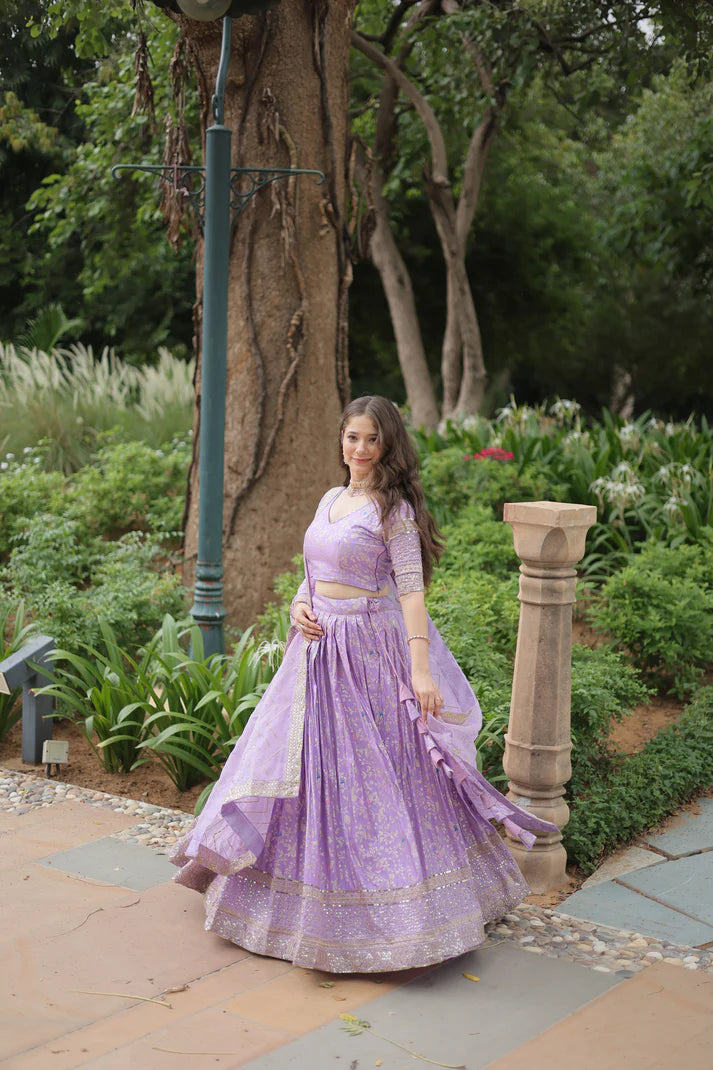 WEDDING SEPCIAL DYABLE VISCOSE JACQUARD SEQUINS EMBROIDERED LEHENGA CHOLI(WD136)
