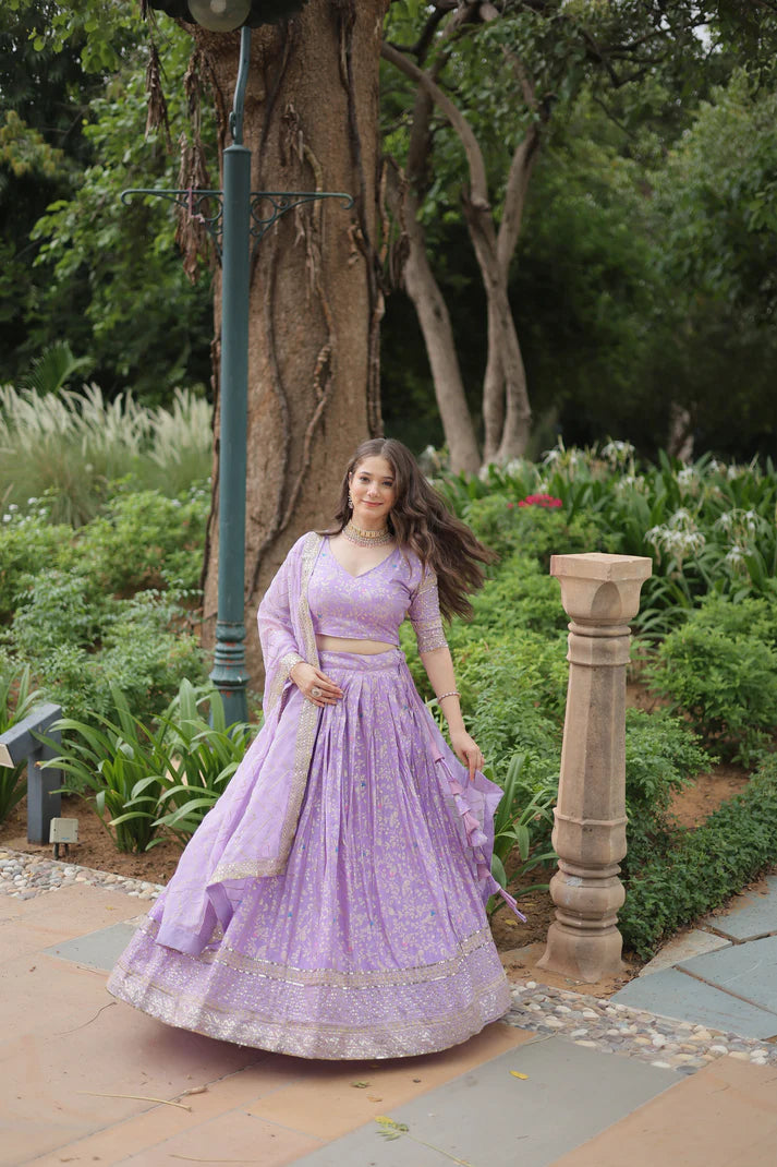 WEDDING SEPCIAL DYABLE VISCOSE JACQUARD SEQUINS EMBROIDERED LEHENGA CHOLI(WD136)