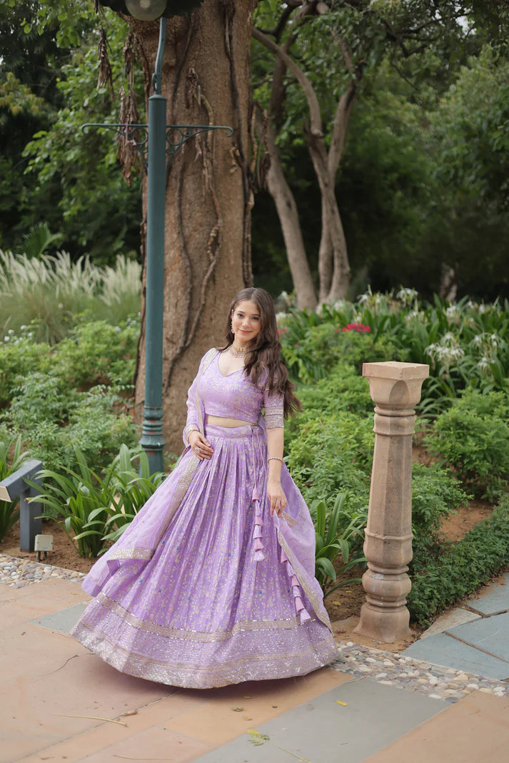 WEDDING SEPCIAL DYABLE VISCOSE JACQUARD SEQUINS EMBROIDERED LEHENGA CHOLI(WD136)