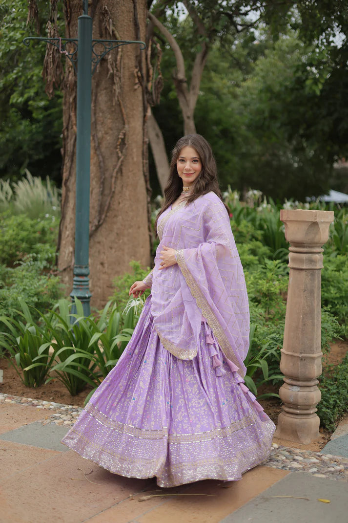 WEDDING SEPCIAL DYABLE VISCOSE JACQUARD SEQUINS EMBROIDERED LEHENGA CHOLI(WD136)
