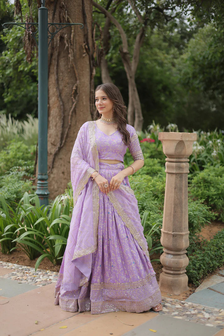 WEDDING SEPCIAL DYABLE VISCOSE JACQUARD SEQUINS EMBROIDERED LEHENGA CHOLI(WD136)