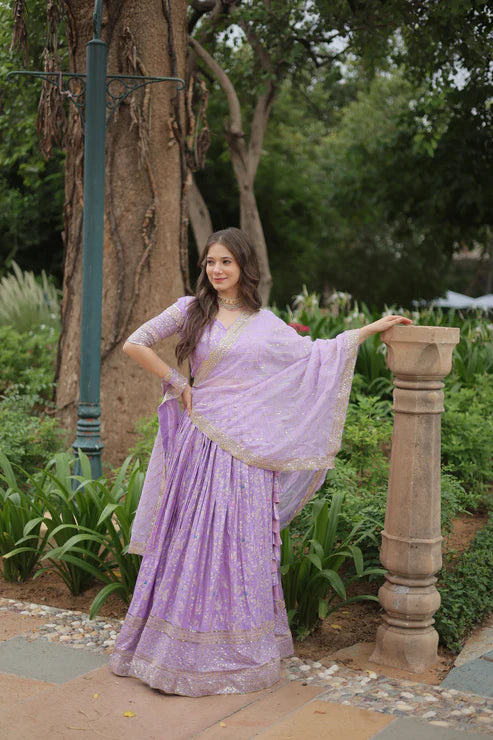 WEDDING SEPCIAL DYABLE VISCOSE JACQUARD SEQUINS EMBROIDERED LEHENGA CHOLI(WD136)