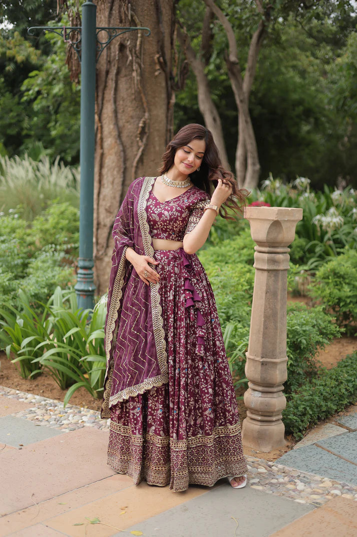 WEDDING SEPCIAL DYABLE VISCOSE JACQUARD SEQUINS EMBROIDERED LEHENGA CHOLI(WD136) (01)