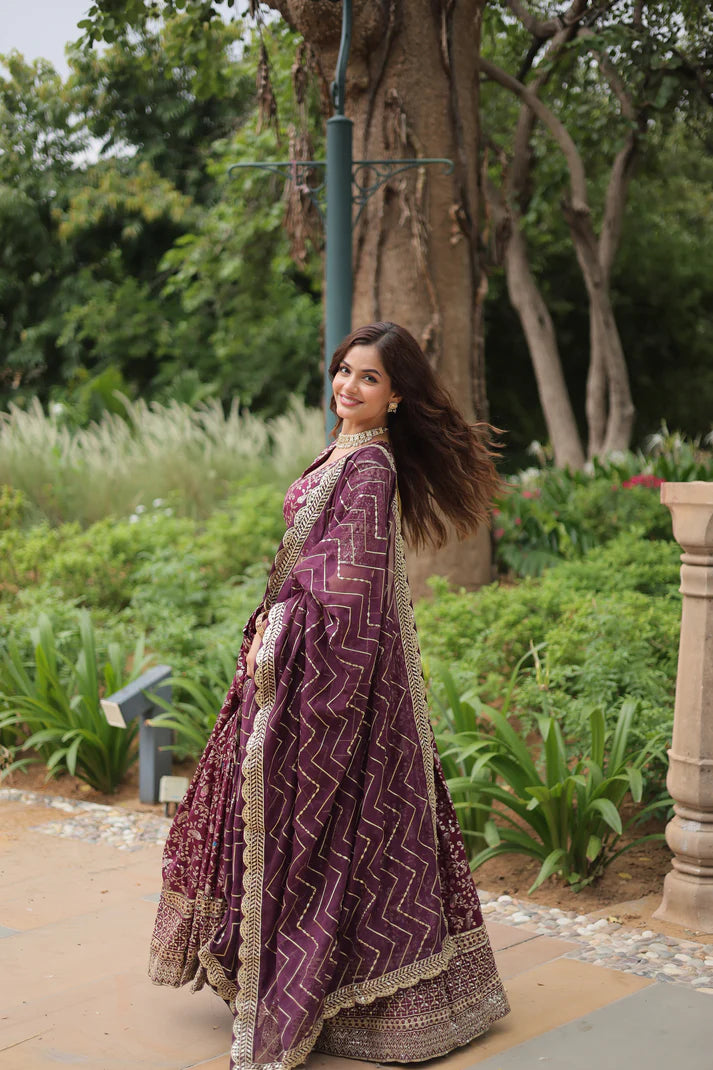 WEDDING SEPCIAL DYABLE VISCOSE JACQUARD SEQUINS EMBROIDERED LEHENGA CHOLI(WD136) (01)