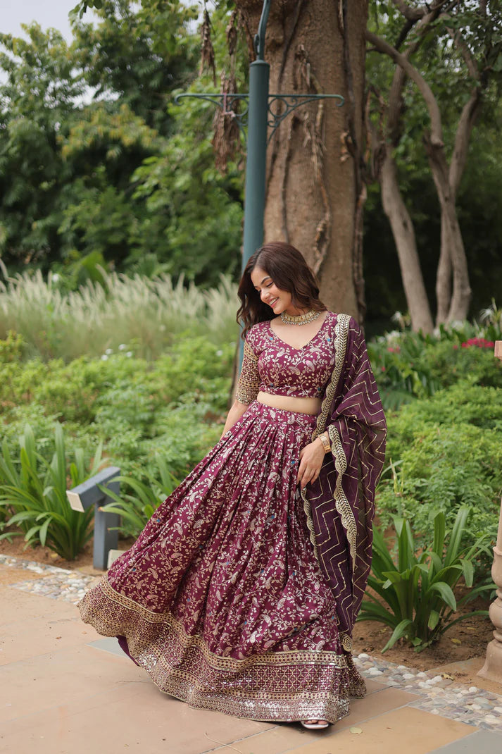WEDDING SEPCIAL DYABLE VISCOSE JACQUARD SEQUINS EMBROIDERED LEHENGA CHOLI(WD136) (01)