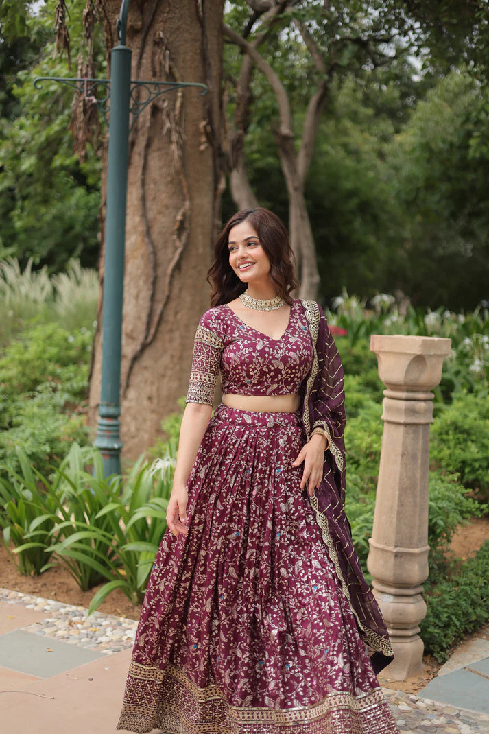 WEDDING SEPCIAL DYABLE VISCOSE JACQUARD SEQUINS EMBROIDERED LEHENGA CHOLI(WD136) (01)
