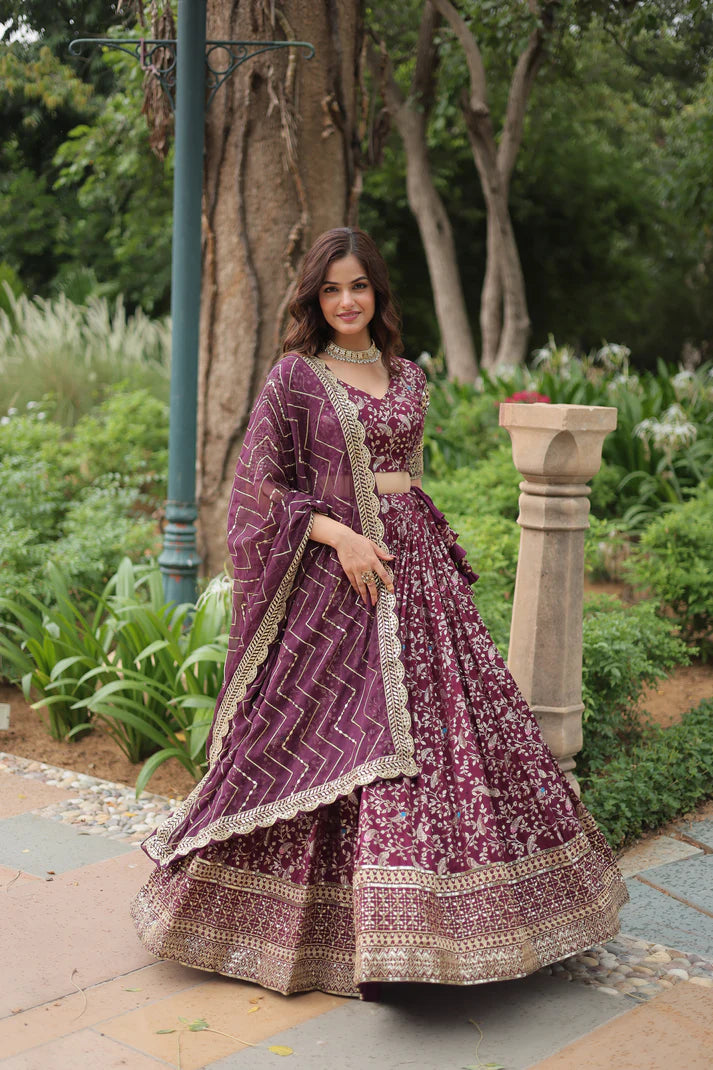 WEDDING SEPCIAL DYABLE VISCOSE JACQUARD SEQUINS EMBROIDERED LEHENGA CHOLI(WD136) (01)