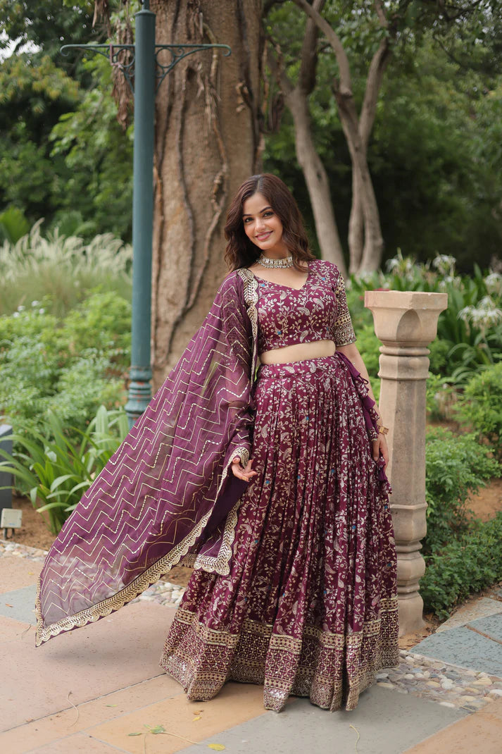 WEDDING SEPCIAL DYABLE VISCOSE JACQUARD SEQUINS EMBROIDERED LEHENGA CHOLI(WD136) (01)