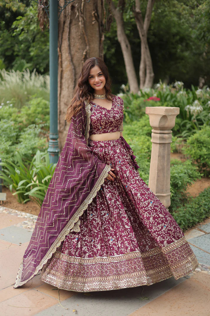 WEDDING SEPCIAL DYABLE VISCOSE JACQUARD SEQUINS EMBROIDERED LEHENGA CHOLI(WD136) (01)