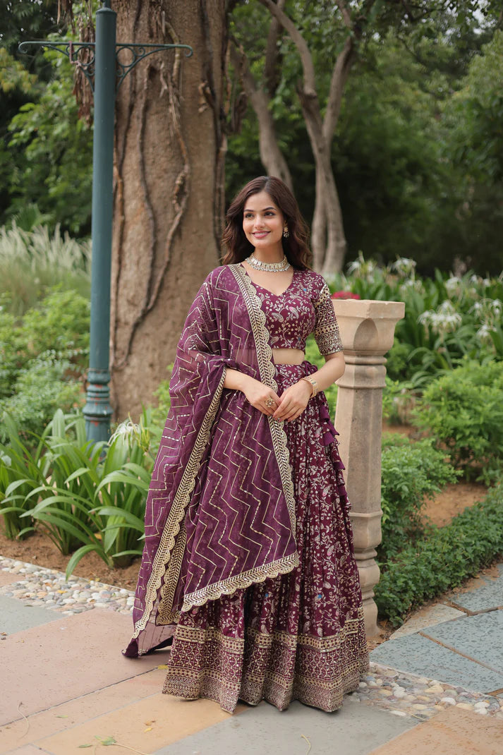 WEDDING SEPCIAL DYABLE VISCOSE JACQUARD SEQUINS EMBROIDERED LEHENGA CHOLI(WD136) (01)
