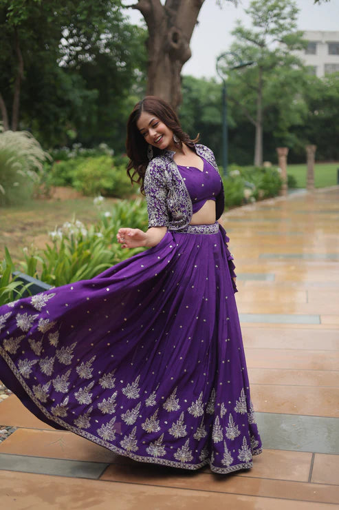WEDDING SPECIAL CHINON RICH EMBROIDERED LEHENGA CHOLI(WD141)