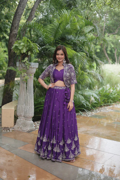 WEDDING SPECIAL CHINON RICH EMBROIDERED LEHENGA CHOLI(WD141)