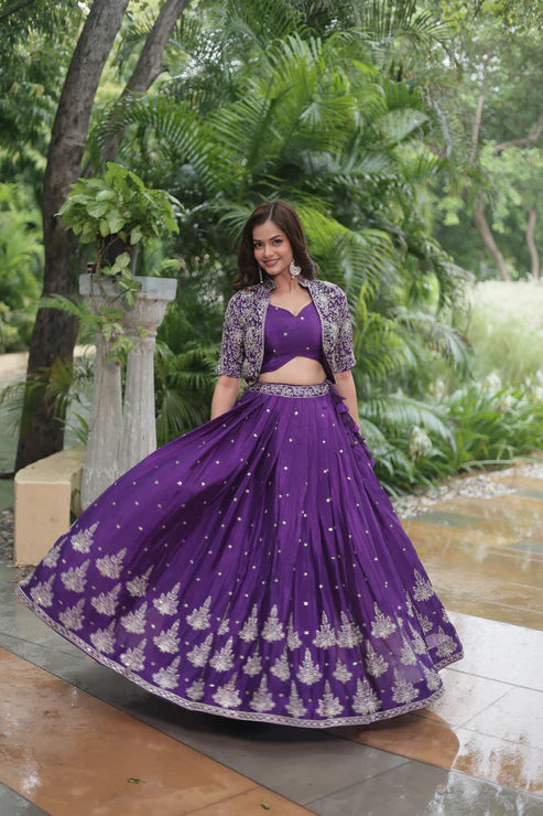 WEDDING SPECIAL CHINON RICH EMBROIDERED LEHENGA CHOLI(WD141)