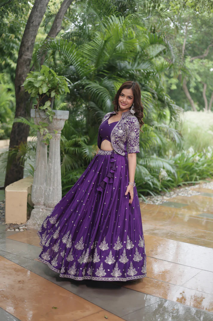 WEDDING SPECIAL CHINON RICH EMBROIDERED LEHENGA CHOLI(WD141)