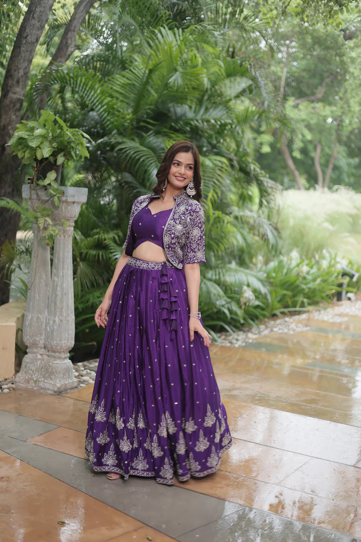 WEDDING SPECIAL CHINON RICH EMBROIDERED LEHENGA CHOLI(WD141)