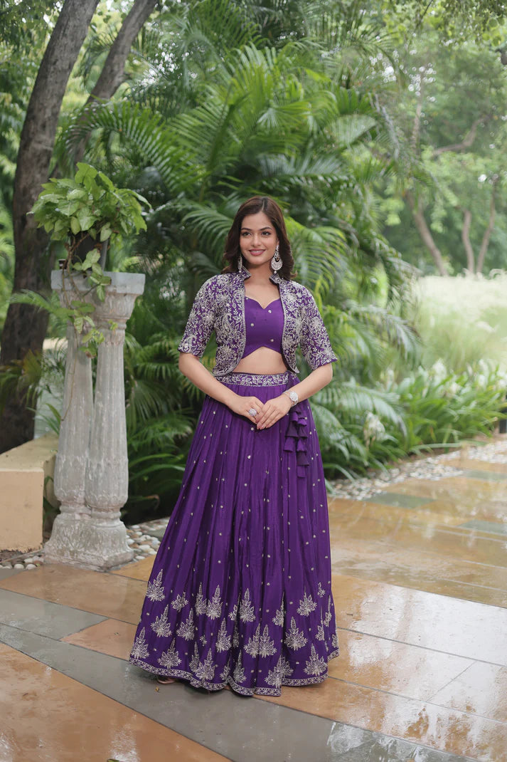 WEDDING SPECIAL CHINON RICH EMBROIDERED LEHENGA CHOLI(WD141)