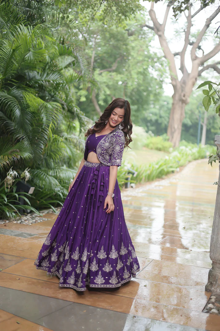 WEDDING SPECIAL CHINON RICH EMBROIDERED LEHENGA CHOLI(WD141)
