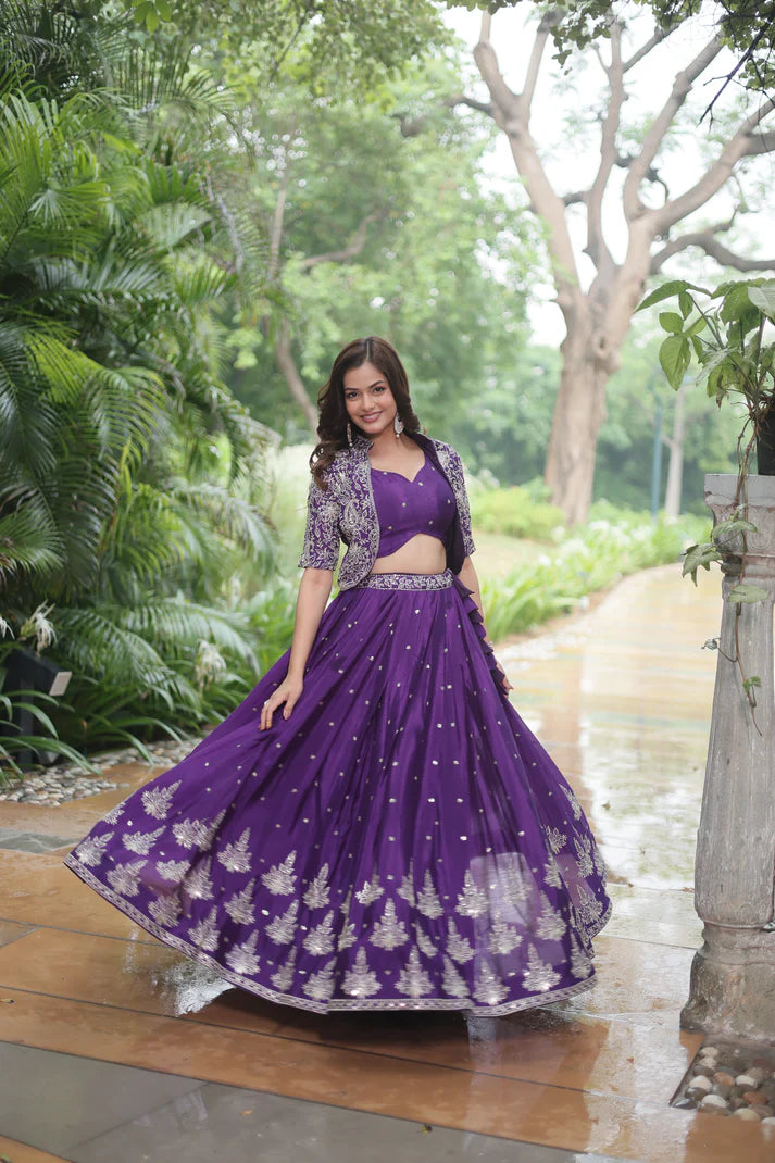 WEDDING SPECIAL CHINON RICH EMBROIDERED LEHENGA CHOLI(WD141)